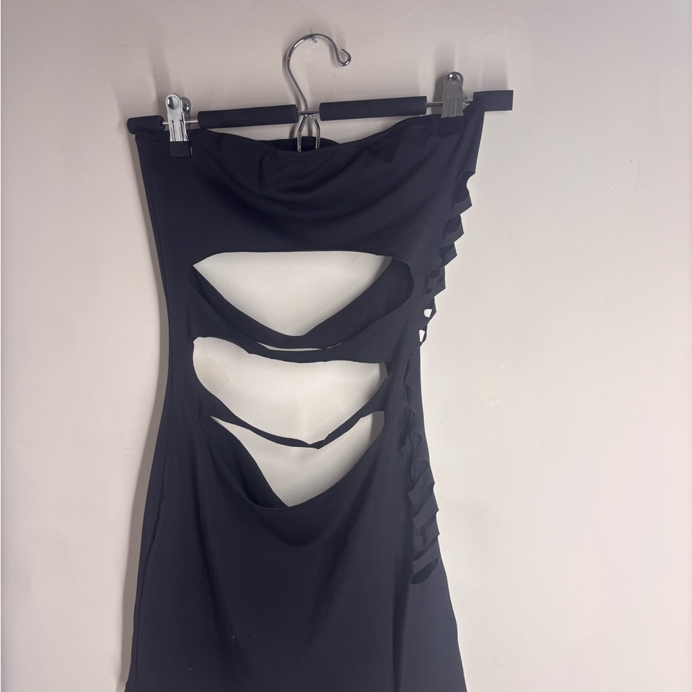 SHEIN Sexy Strapless Black Cut-Out Dress